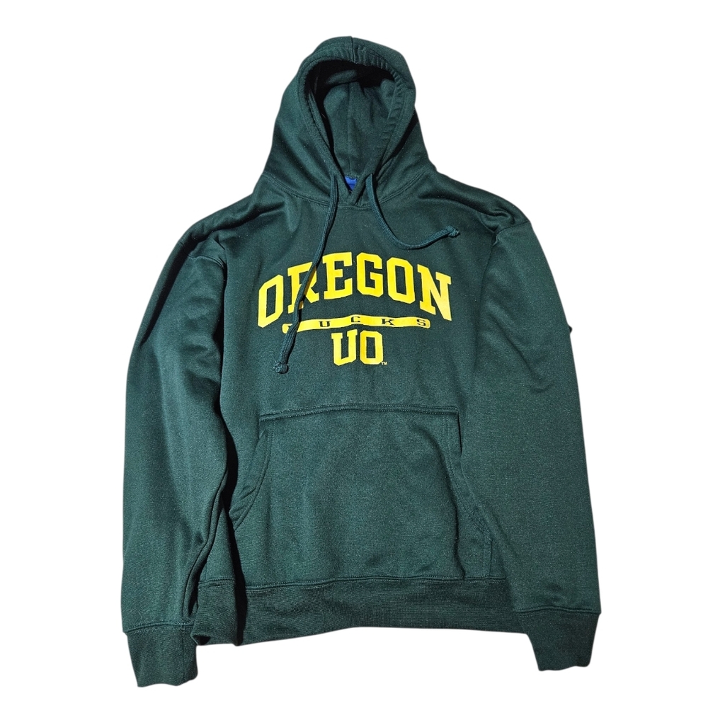 OVB Oregon Ducks NCAA Mens Medium Green Yellow‎ Pullover Hooded Sweater Vintage